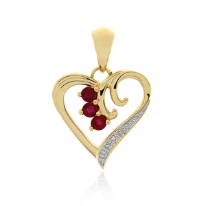 9ct Gold Ruby & Diamond Heart Pendant