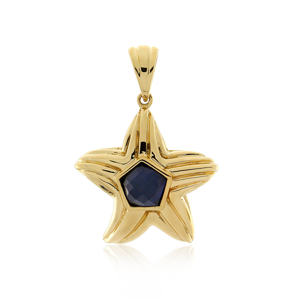 18ct Yellow Gold Created Blue Sapphire Star Pendant