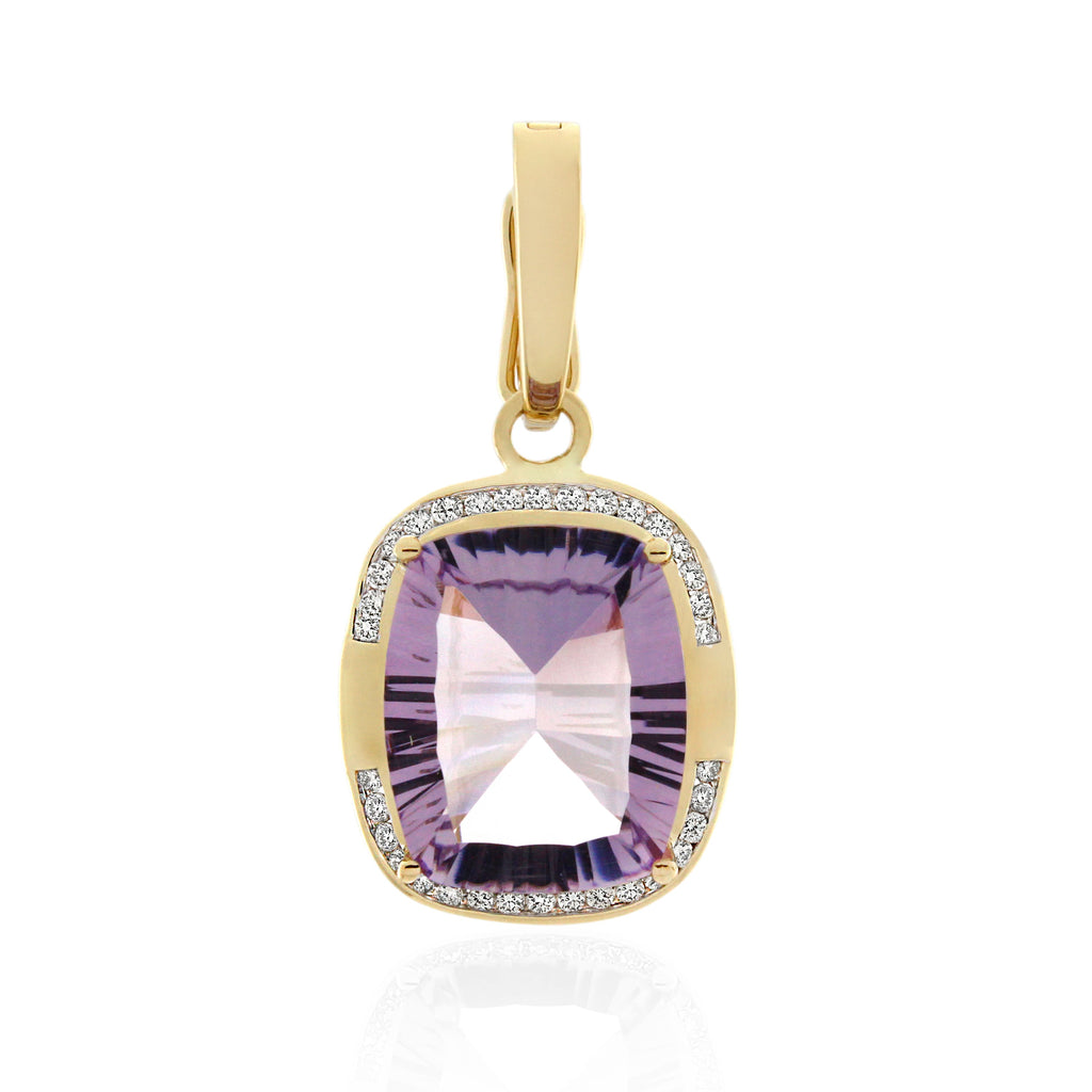 9ct Yellow Gold Pink Amethyst & Diamond Pendant .17ct TW