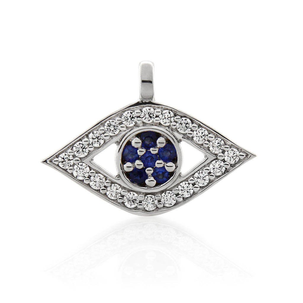 9ct White Gold Created Ceylon Sapphire & White Cubic Zirconia Pendant