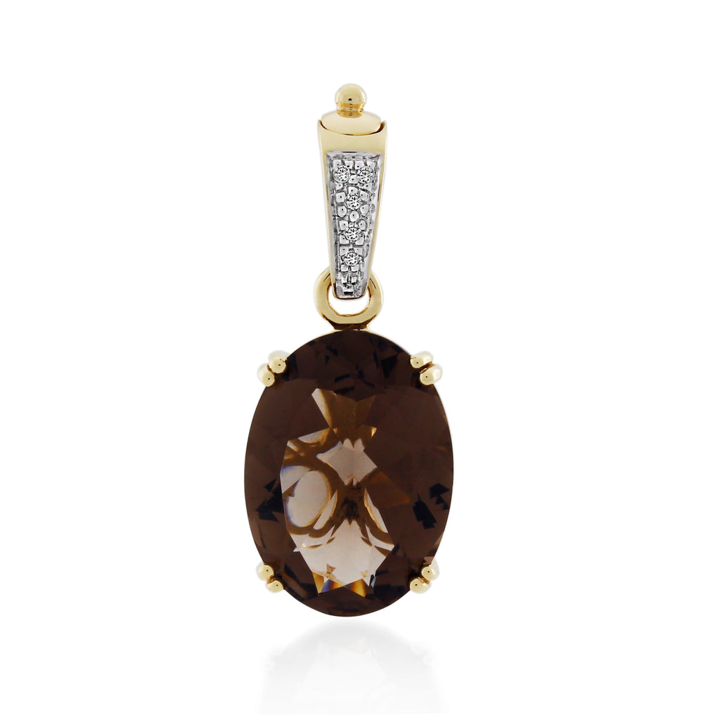 9ct Yellow Gold Smoky Quartz & Diamond Pendant