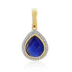9ct Yellow Gold Created Blue Sapphire & Diamond Pendant .17ct TW