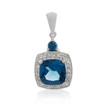 9ct White Gold London Blue Topaz & Diamond Pendant .12ct TW