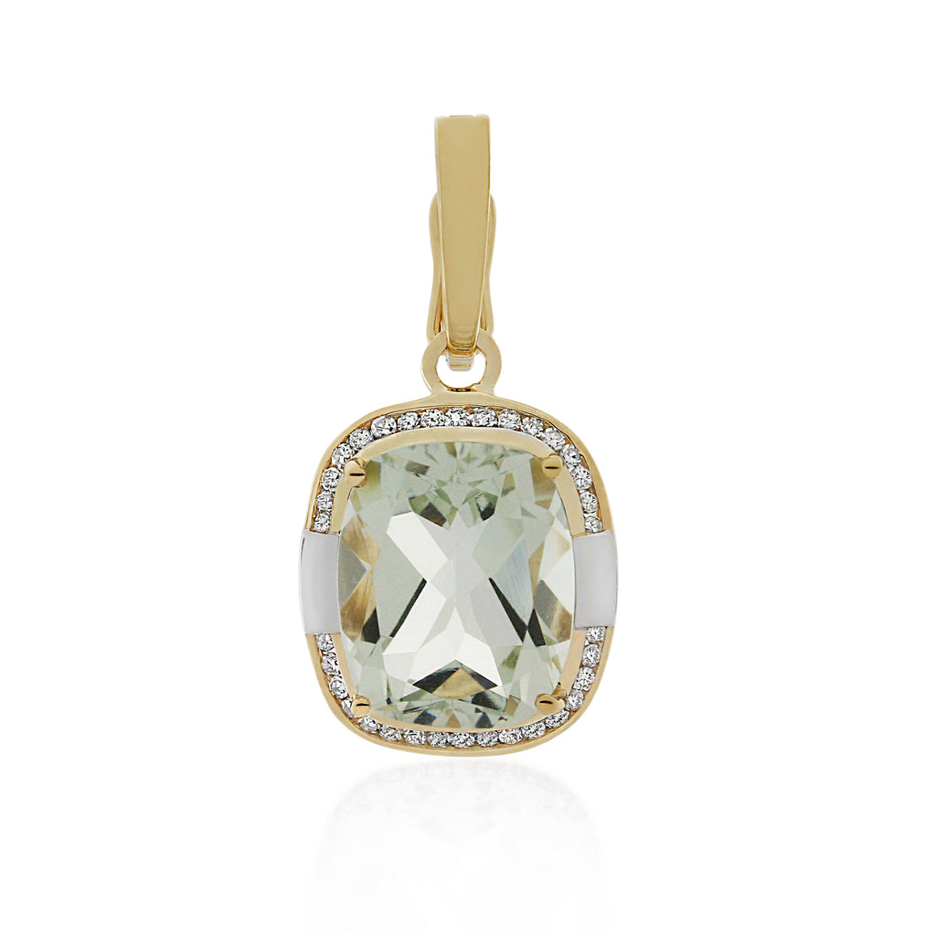 9ct Yellow Gold Green Amethyst & Diamond Pendant 0.17ct TW