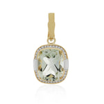 9ct Yellow Gold Green Amethyst & Diamond Pendant 0.17ct TW