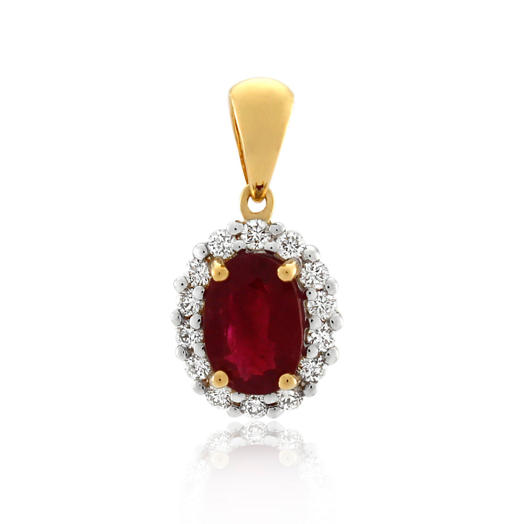18ct Yellow Gold Natural Ruby & Diamond Pendant .17ct TW