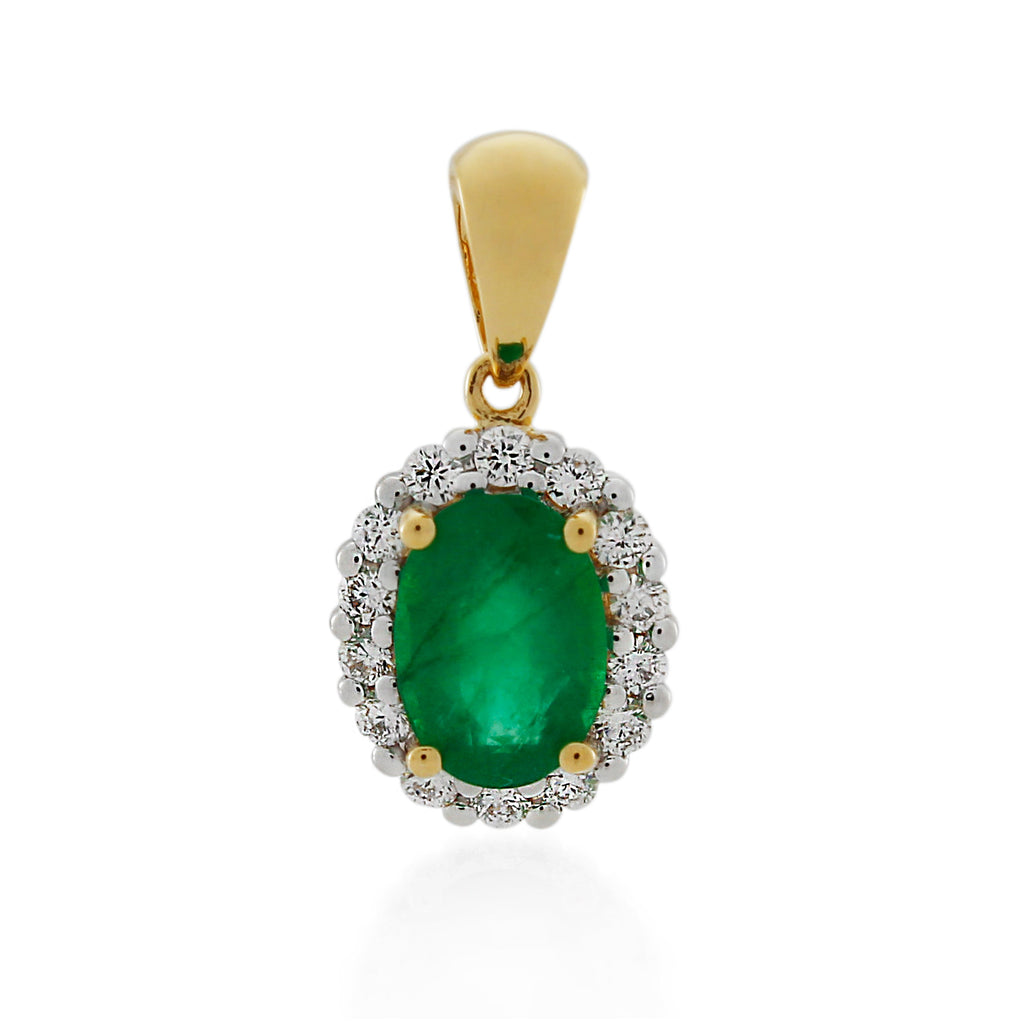 18ct Yellow Gold Natural Emerald & Diamond Pendant .17ct TW