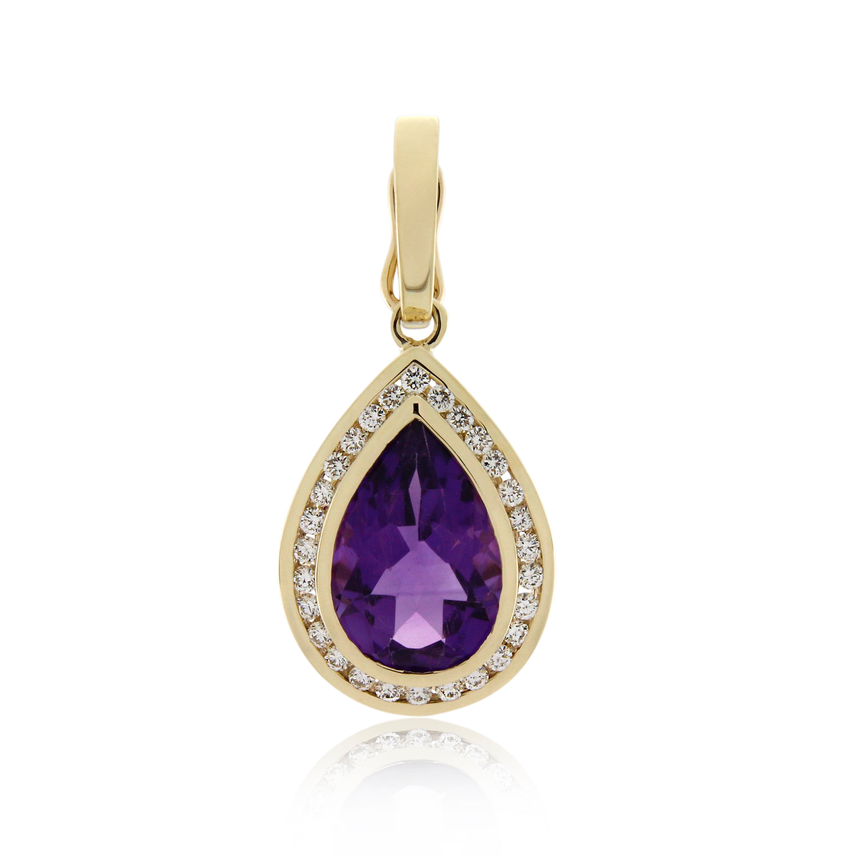 9ct Yellow Gold Pear Amethyst & Diamond Pendant .22ct TW