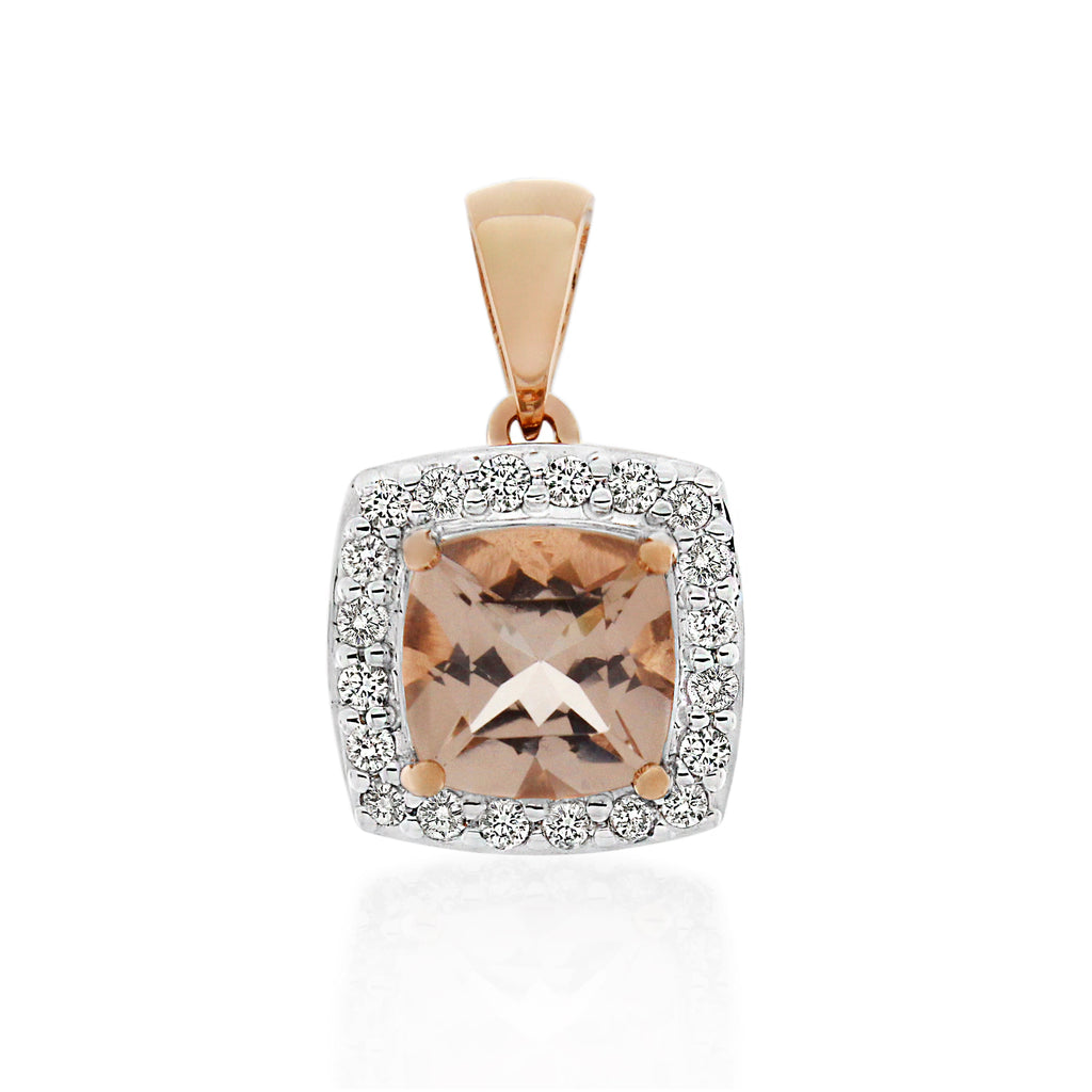 9ct Rose Gold Morganite & Diamond Pendant  0.20ct TW