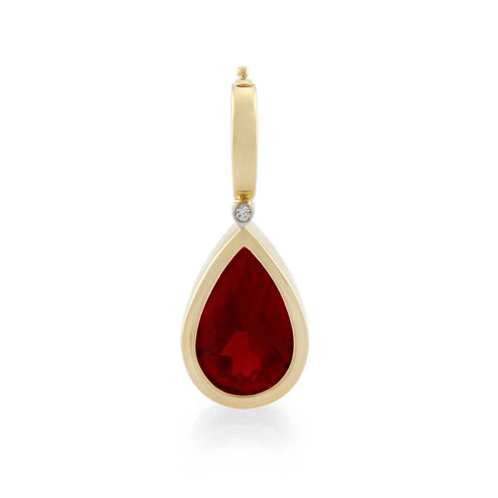 9ct Yellow Gold Pear Shaped Created Ruby & Diamond Pendant