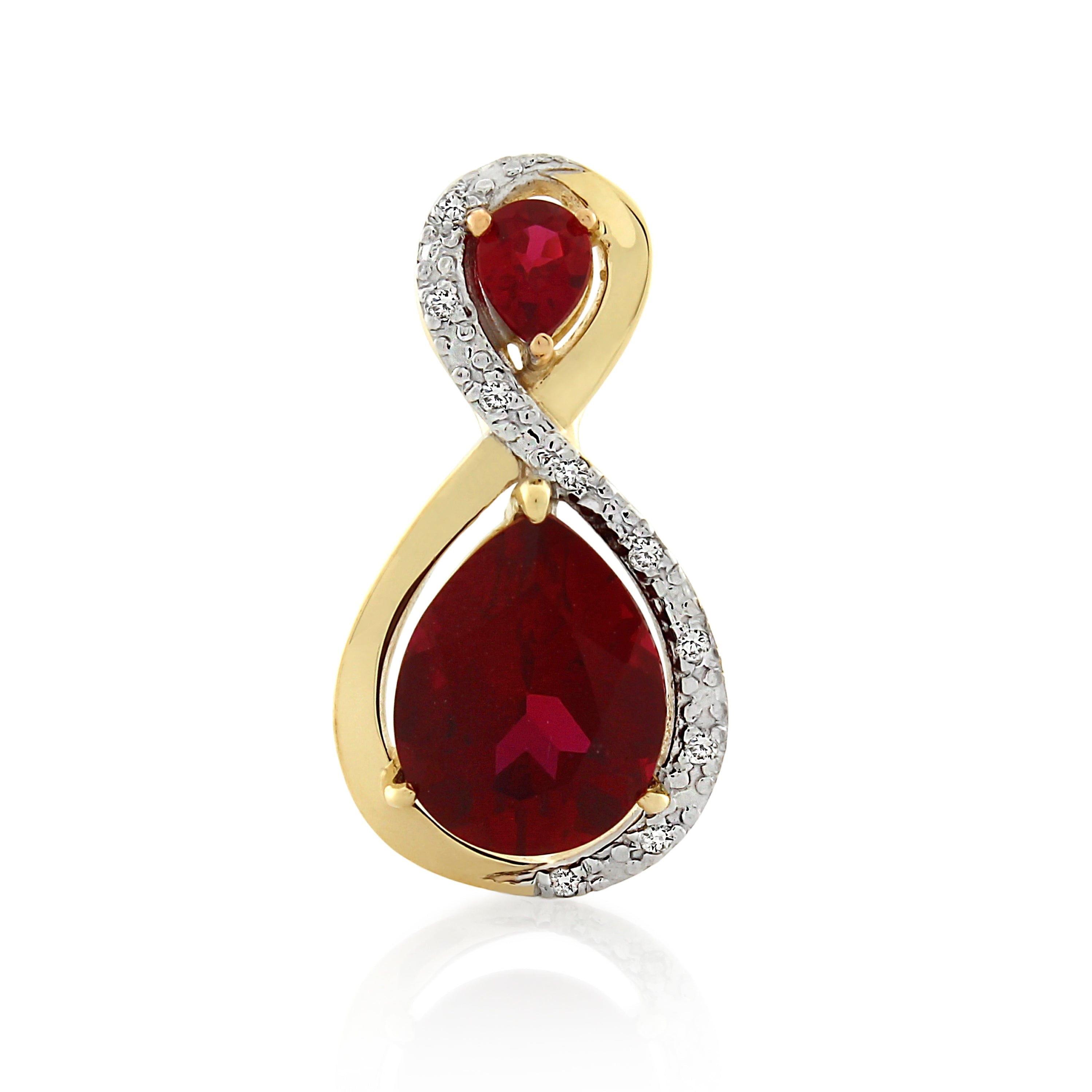 9ct Yellow Gold Pear Created Ruby & Diamond Pendant