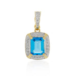 9ct Yellow Gold Blue Topaz & Diamond Pendant 1/4ct TW