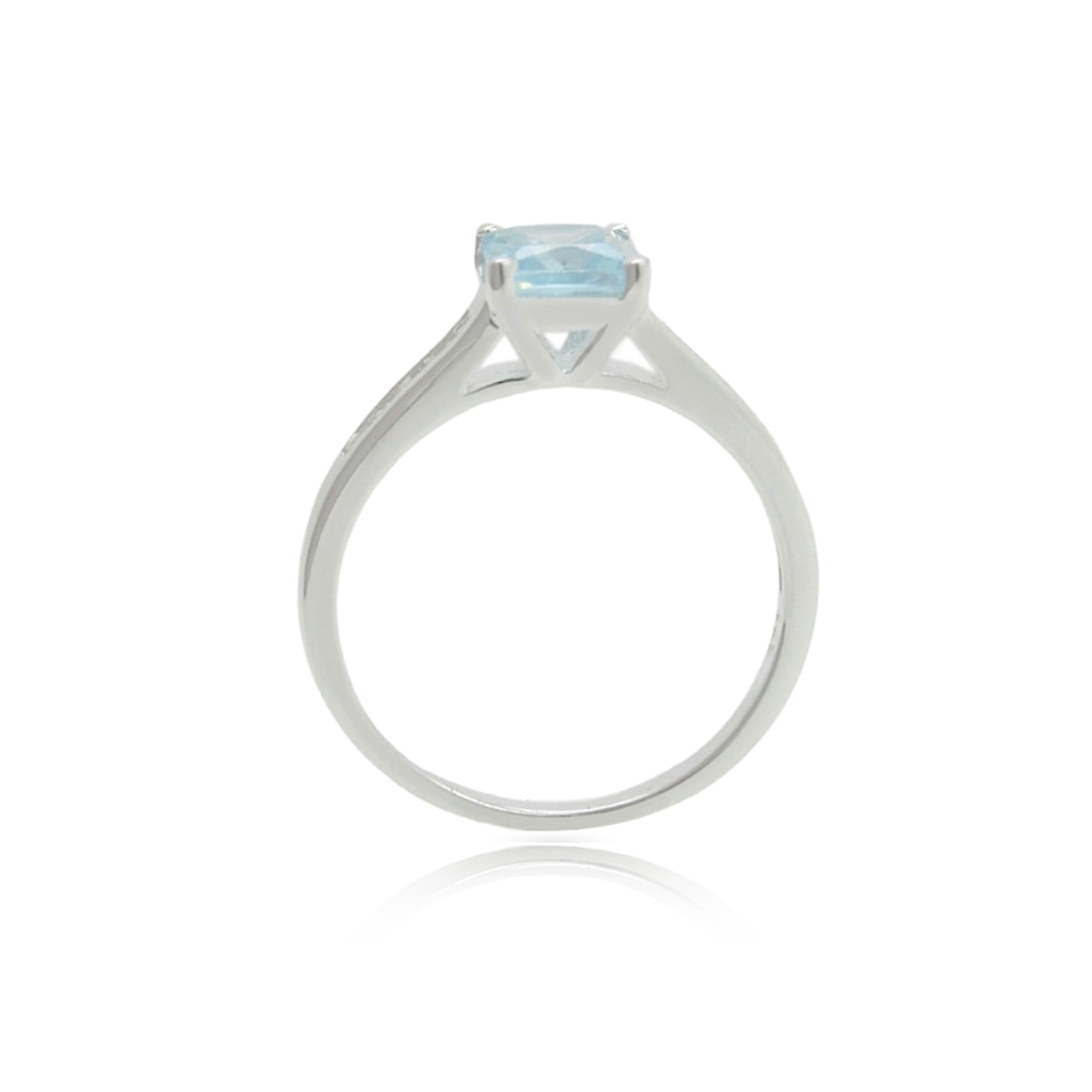 Sterling Silver Aqua Blue CZ  Princess Cut Ring