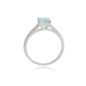 Sterling Silver Aqua Blue CZ  Princess Cut Ring