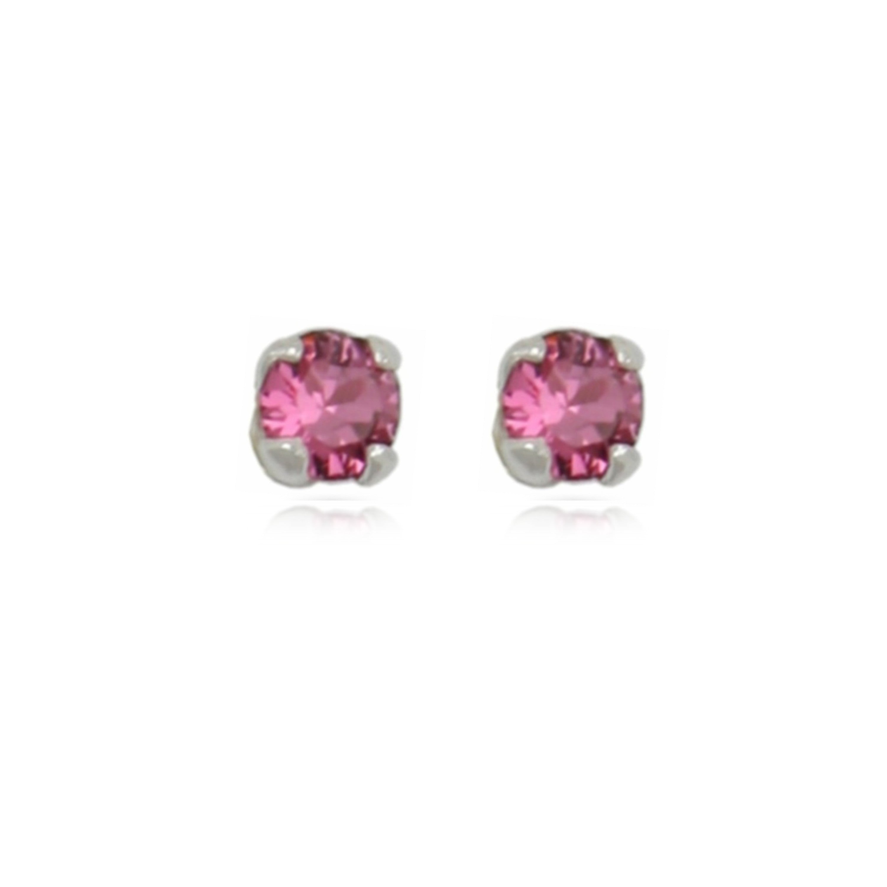 Sterling Silver Pink Austrian Crystal 2mm Stud Earrings
