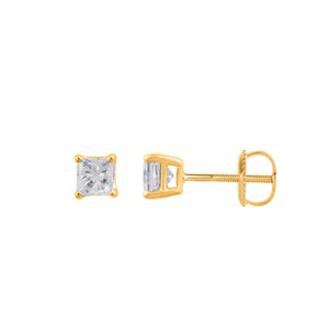 18ct Yellow Gold Diamond Princess Cut Stud Earrings .50ct TW