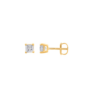 18ct Yellow Gold Diamond Princess Cut Stud Earrings .75ct TW