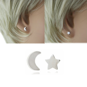 Sterling Silver Moon & Star Stud Earrings