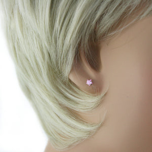 Sterling Silver Pink CZ Star Stud Earrings