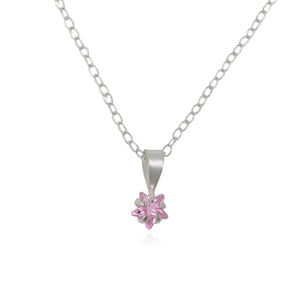 Sterling Silver Pink CZ Star Pendant & Chain