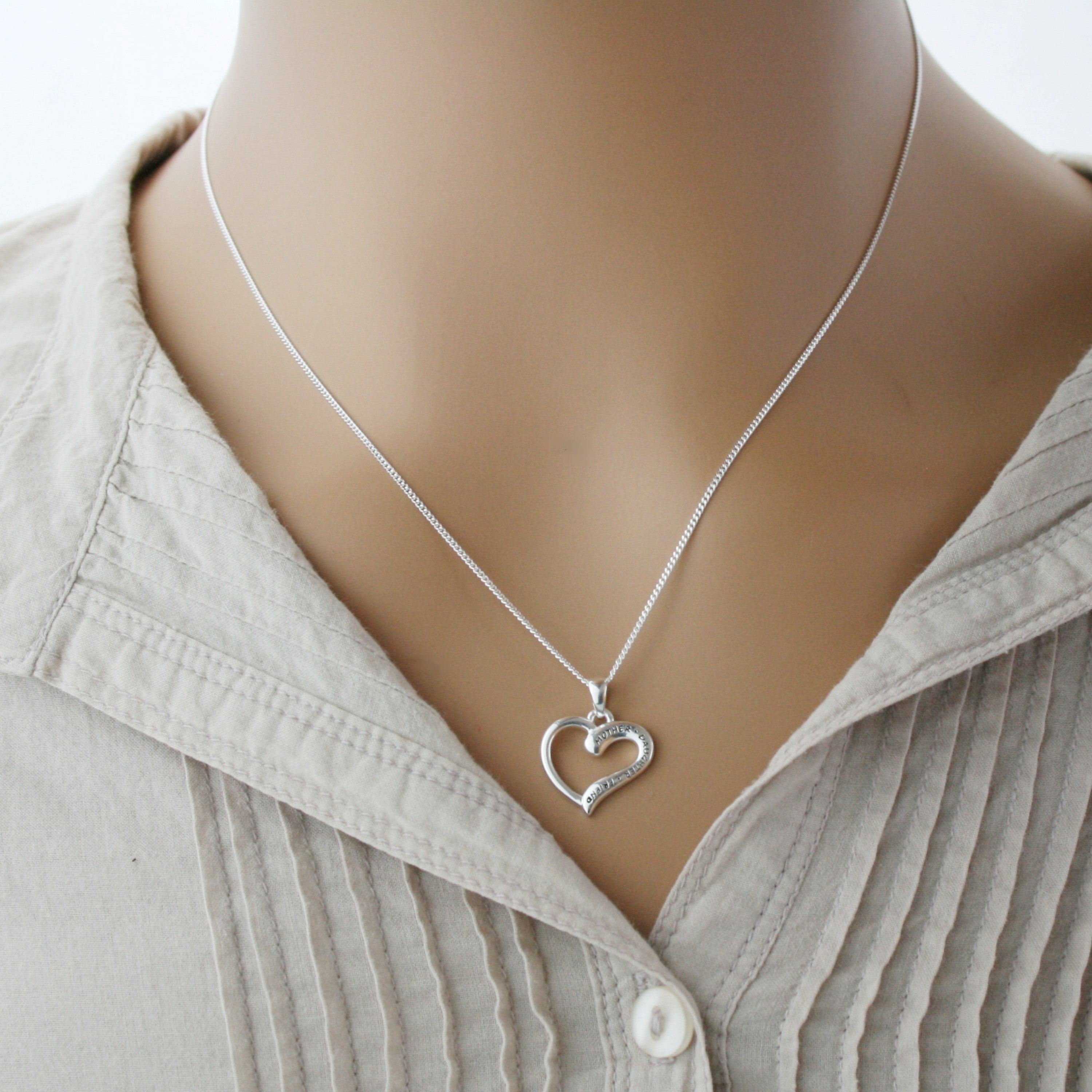Sterling Silver Mother & Daughter Heart Pendant