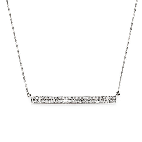 9ct White Gold Double Row  Diamond Bar Necklace 42cm
