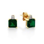 9ct Yellow Gold Created Emerald & Diamond Stud Earrings