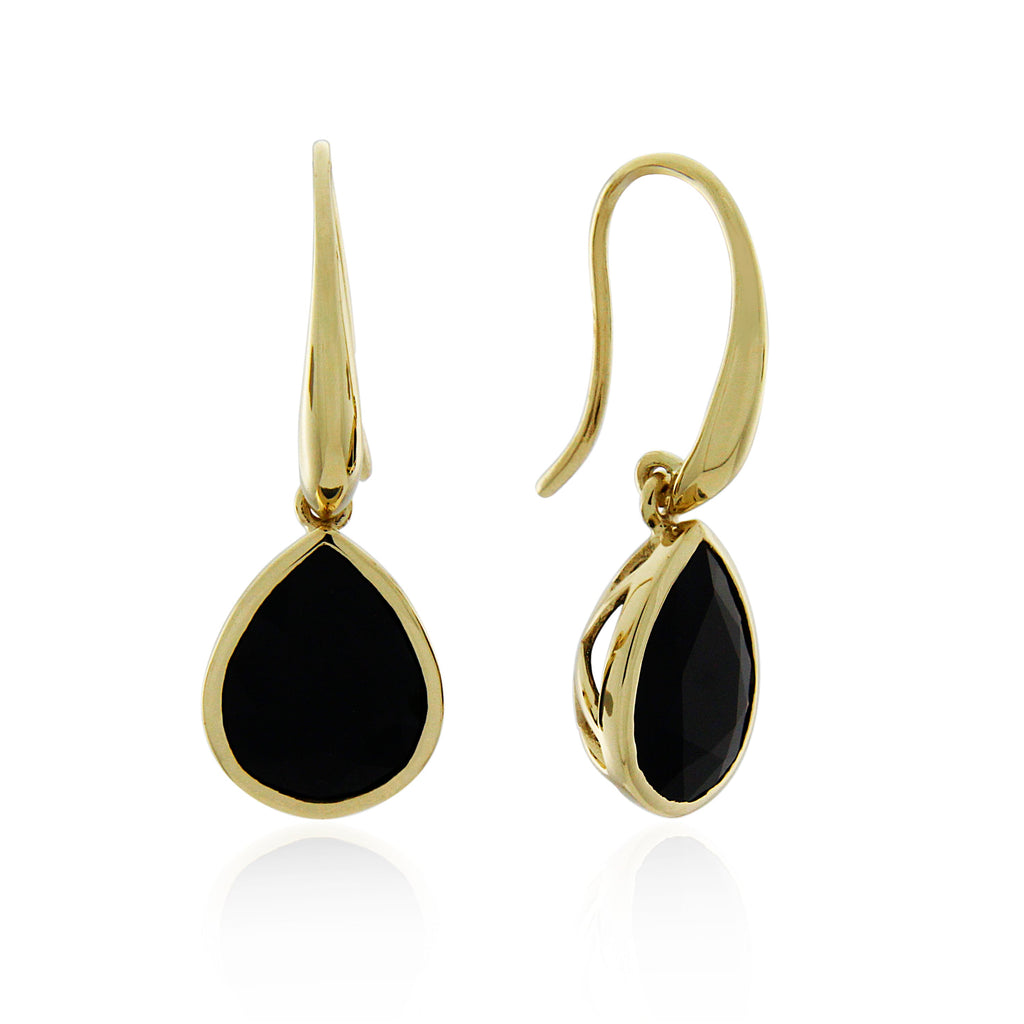 9ct Yellow Gold Dark Sapphire Pear Shaped Drop Earrings