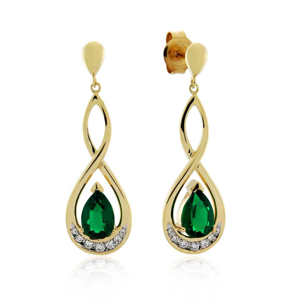 9ct Yellow Gold Created Emerald & Diamond Earrings