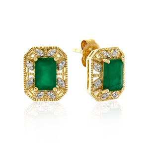 9ct Yellow Gold Natural Emerald & Diamond Earrings