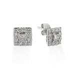 9ct White Gold Diamond Square Cluster Earrings .74ct TW