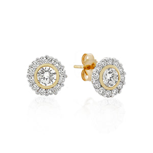 9ct Yellow Gold Diamond Halo Stud Earrings 1ct TW