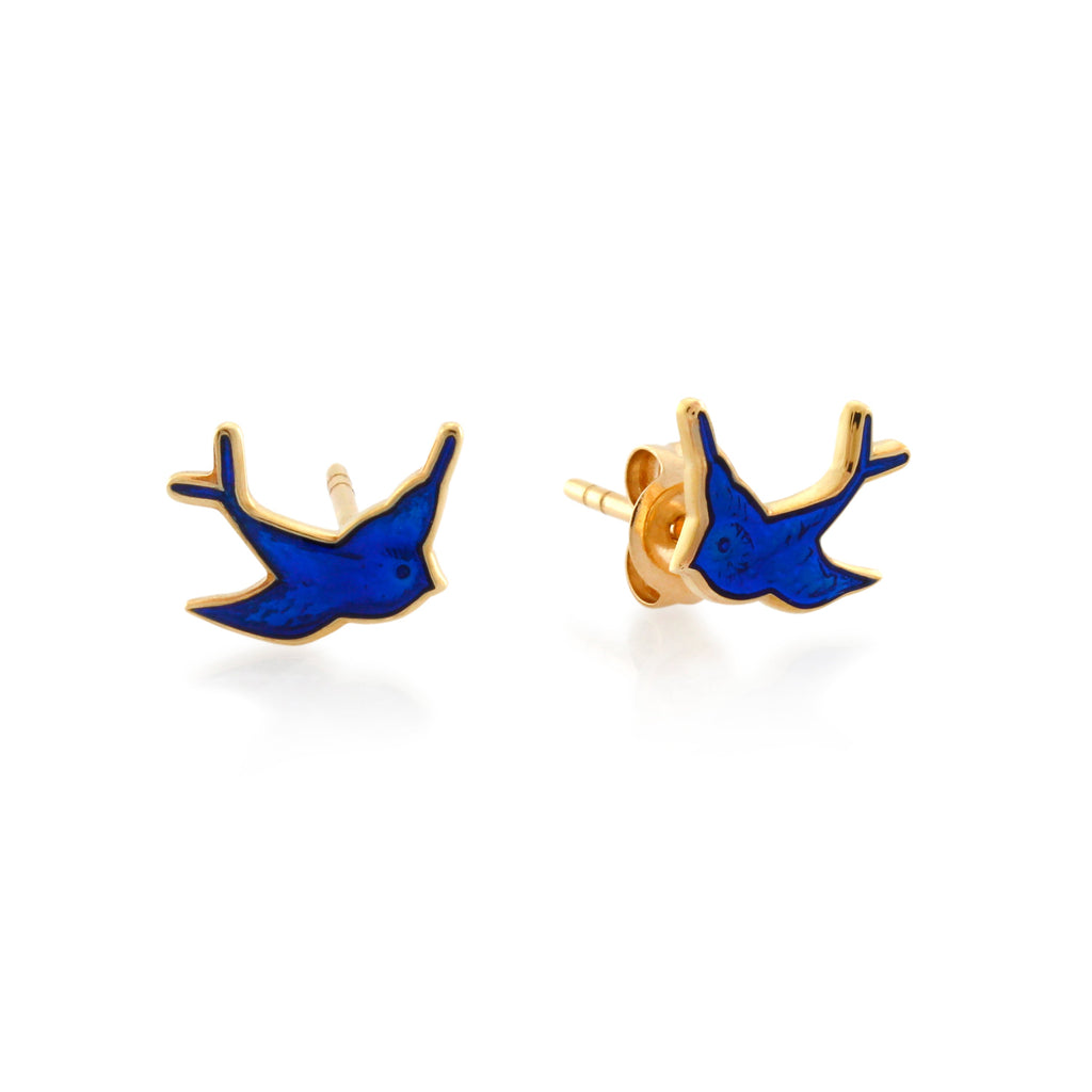9ct Yellow Gold Bluebird Stud Earrings