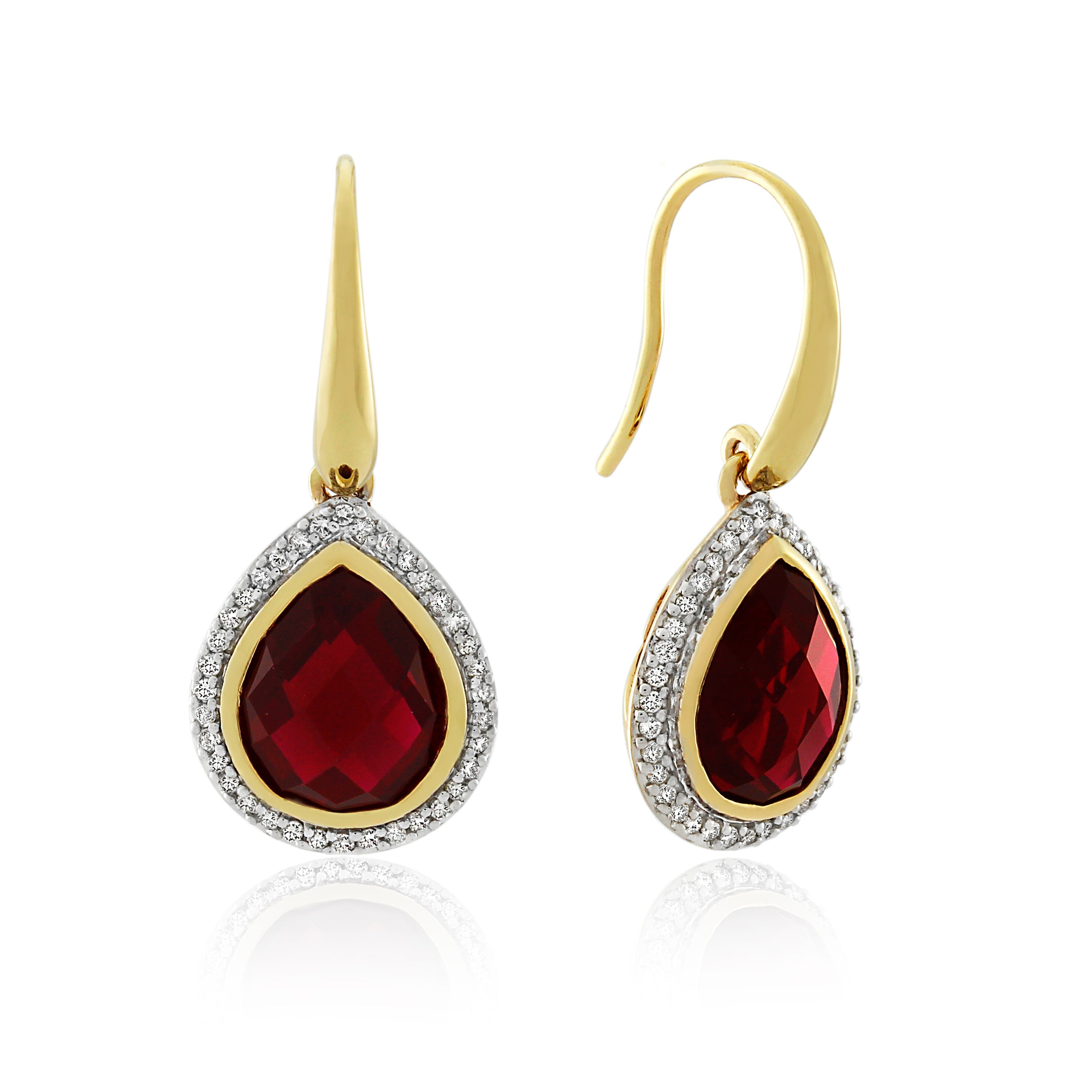 9ct Yellow Gold Created Ruby & Diamond Earrings 0.24ct TW