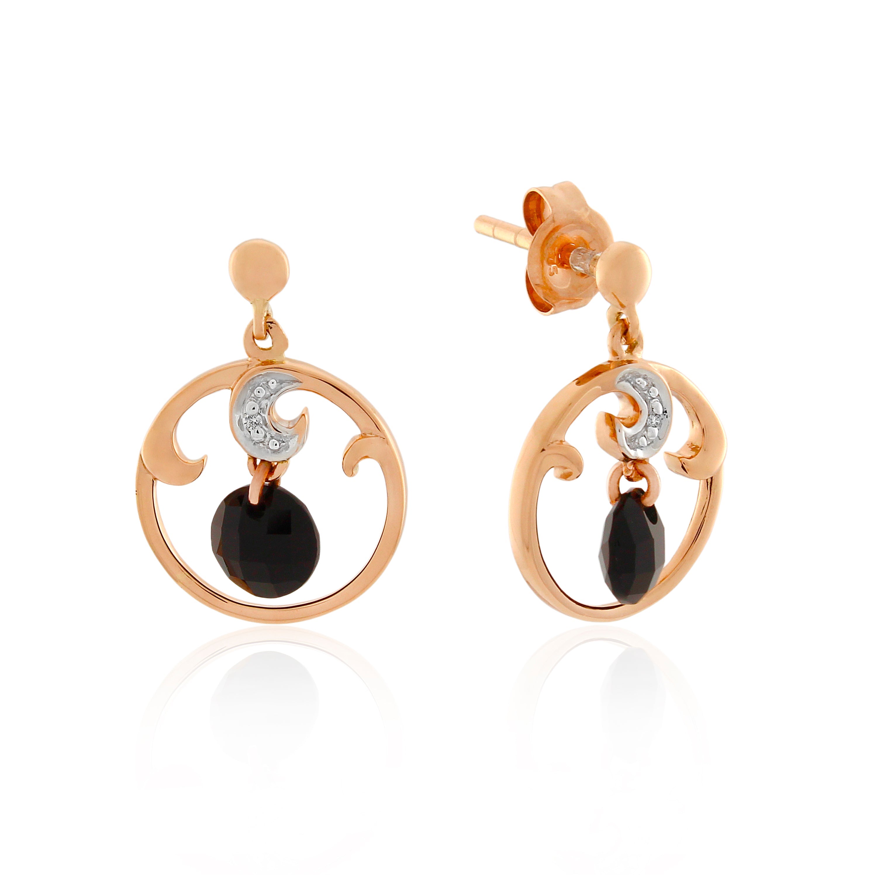 9ct Rose Gold Onyx & Diamond Earrings