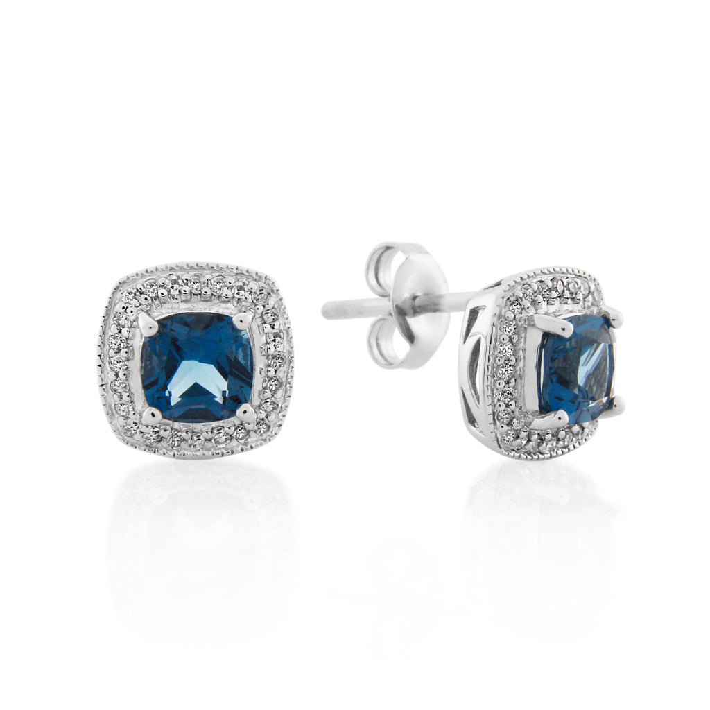 9ct White Gold London Blue Topaz & Diamond Earrings 0.16ct TW
