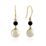 9ct Yellow Gold White Freshwater Pearl & Onyx Earrings