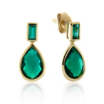 9ct Yellow Gold Created Emerald Pear Shaped Earrings