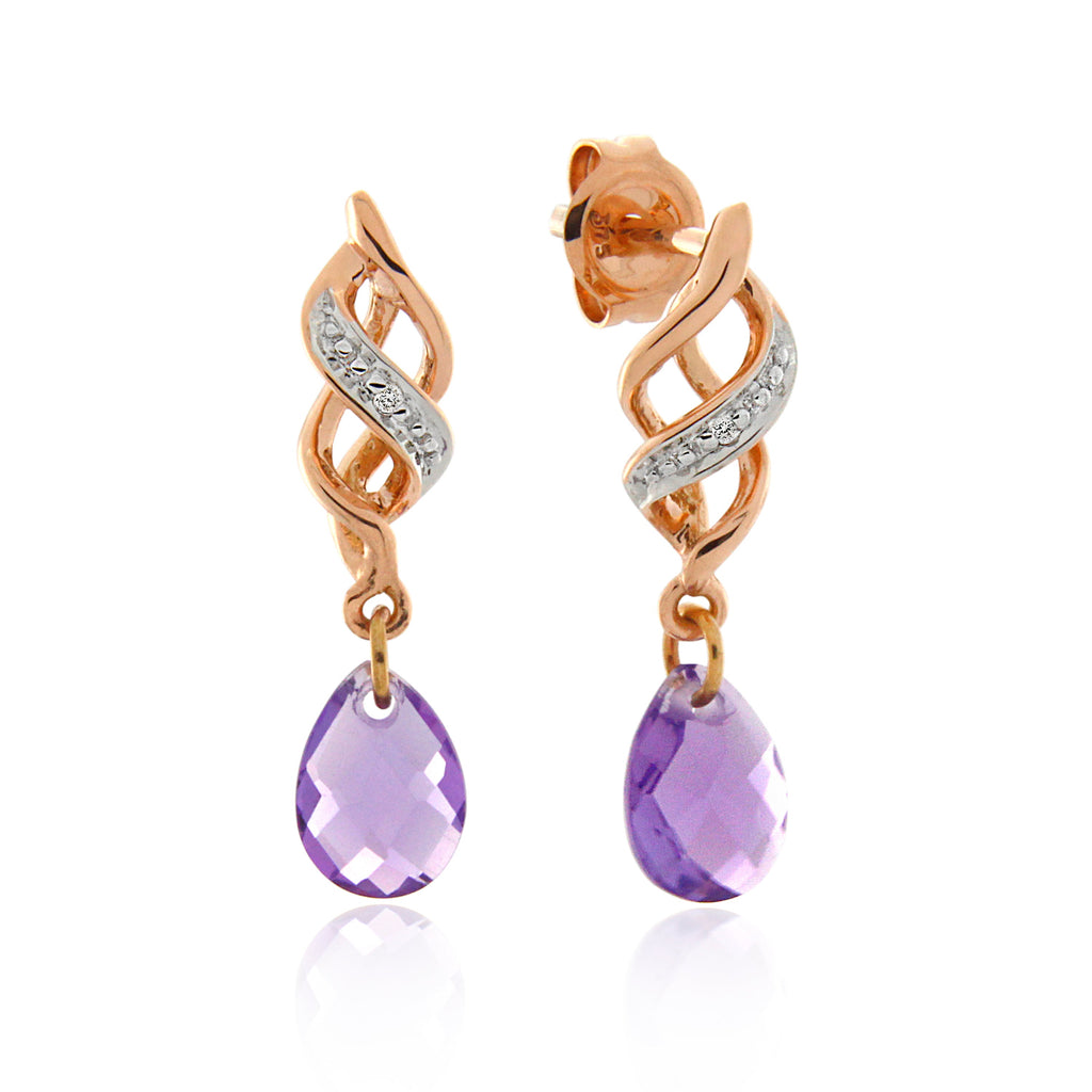 9ct Rose Gold Amethyst & Diamond Earrings