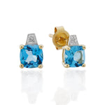 9ct Yellow Gold Blue Topaz & Diamond Earrings