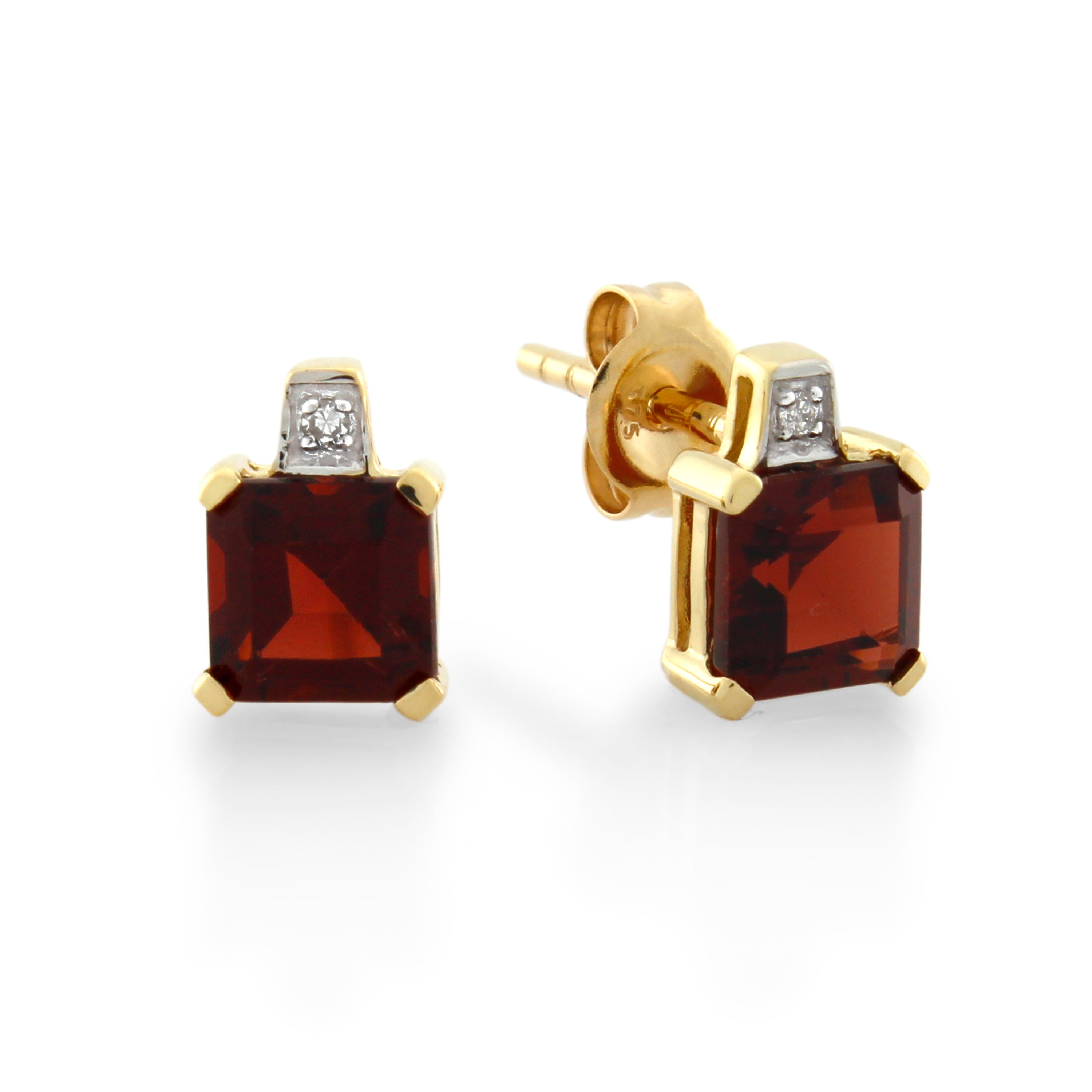 9ct Yellow Gold Garnet & Diamond Earrings
