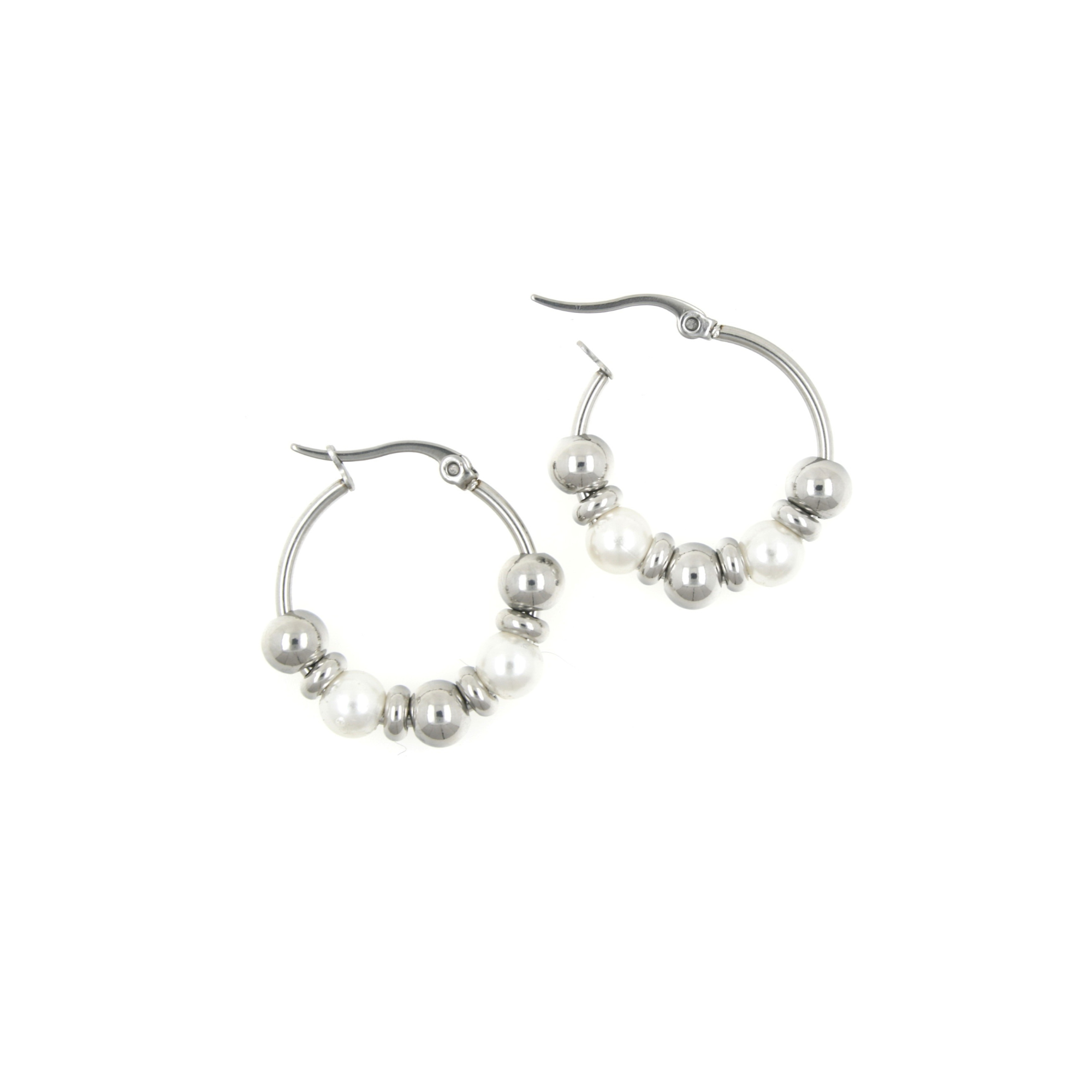 Stainless Steel Ball & Pearl Hoop Earrings