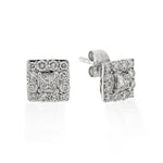 18ct White Gold Diamond Square Cluster Halo Earrings .74ct TW