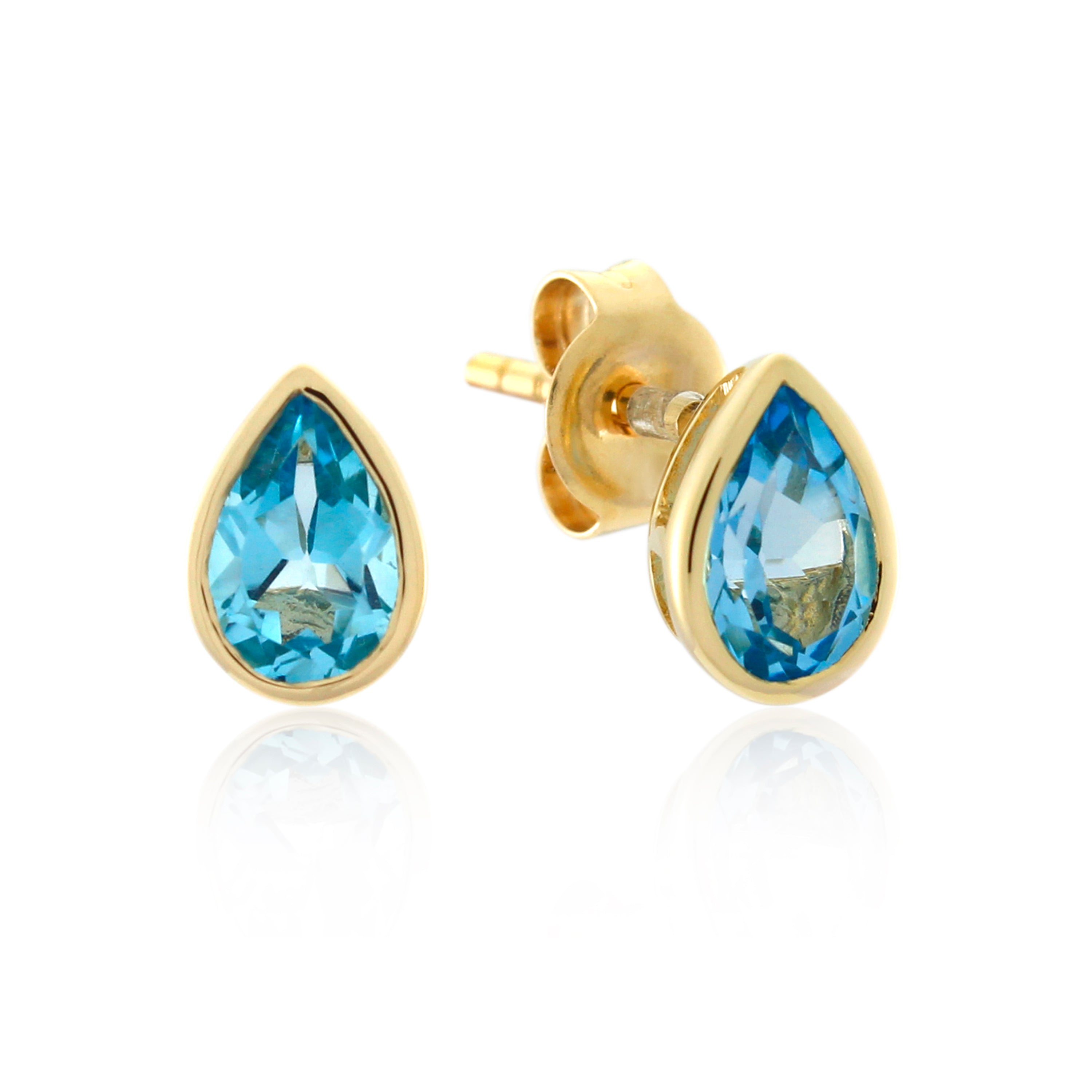 9ct Yellow Gold Blue Topaz Pear Shaped Stud Earrings