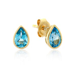 9ct Yellow Gold Blue Topaz Pear Shaped Stud Earrings