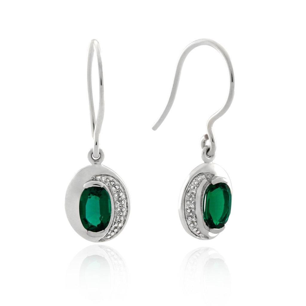 9ct White Gold Created Emerald & Diamond Earrings