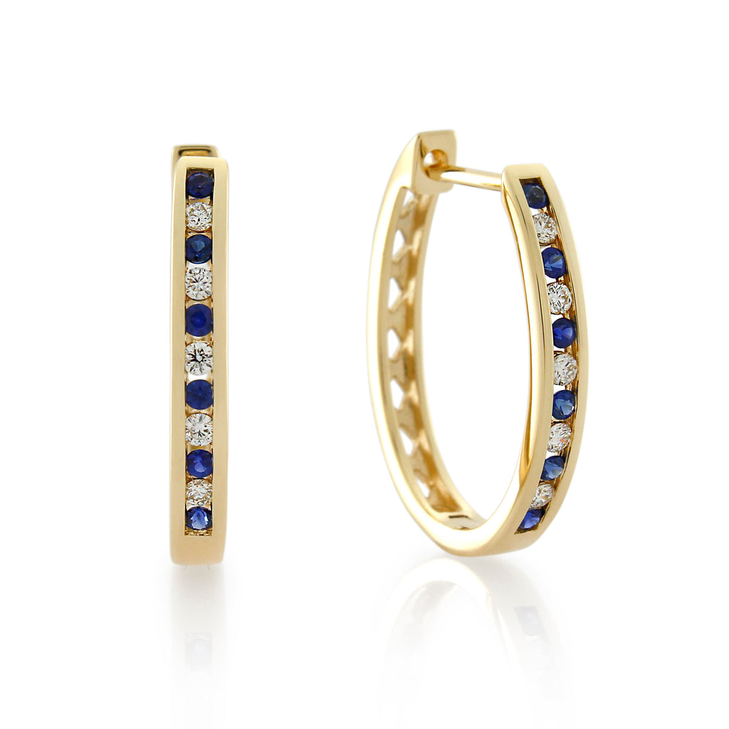 9ct Yellow Gold Sapphire & Diamond Huggie Earrings .15ct TW