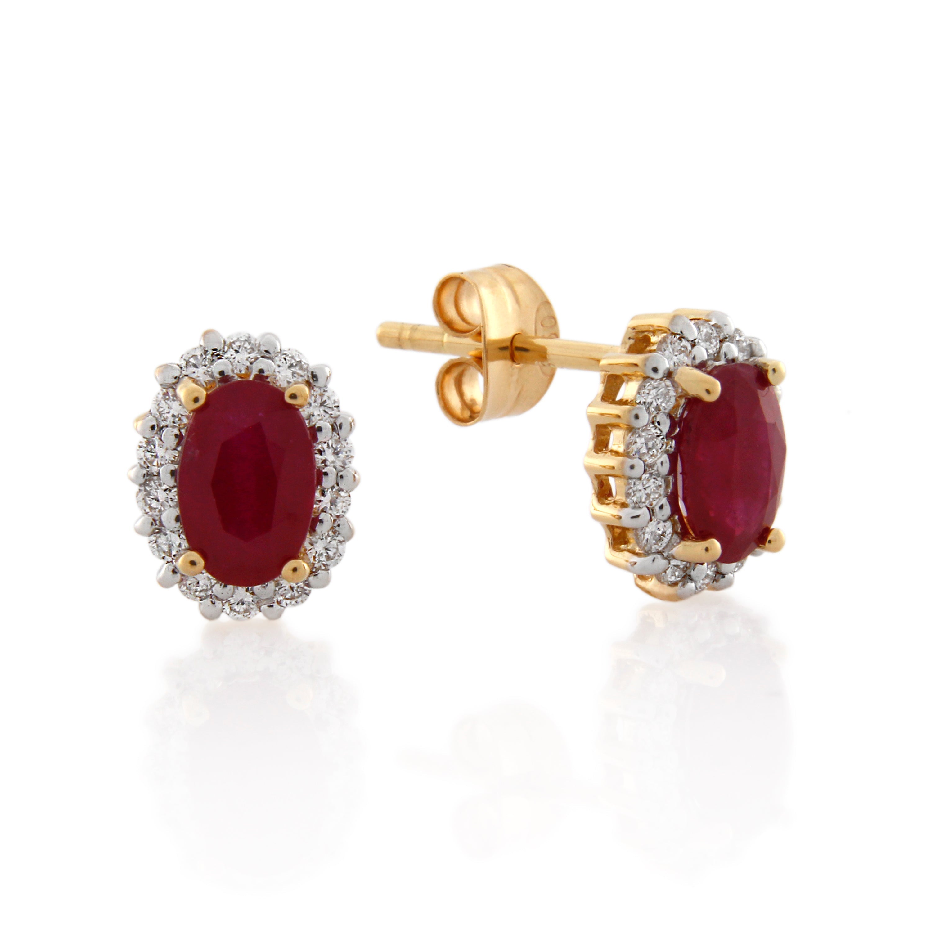 18ct Yellow Gold Natural Ruby & Diamond Cluster Stud Earrings .28ct TW