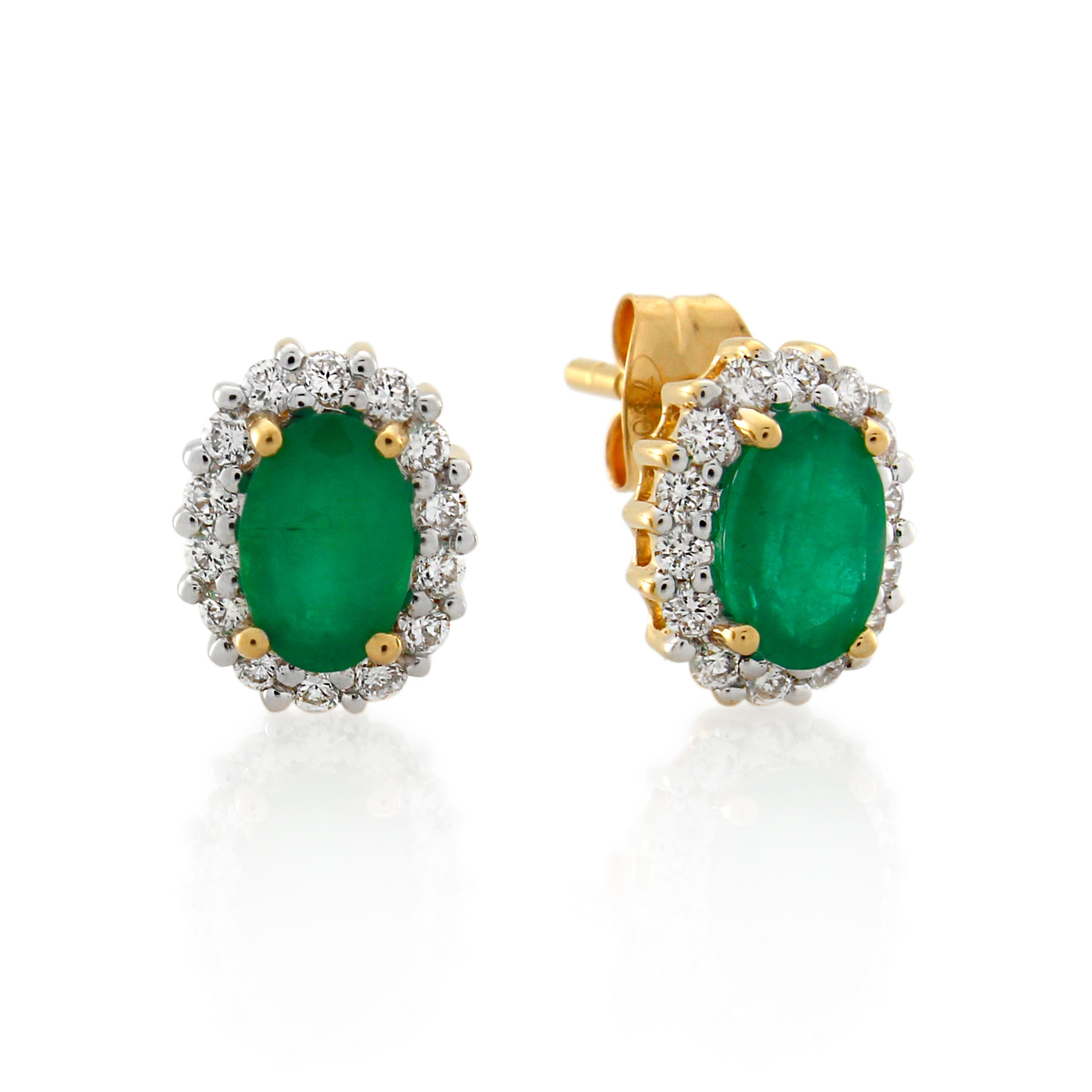 18ct Yellow Gold Natural Emerald & Diamond Cluster Stud Earrings 0.28ct TW