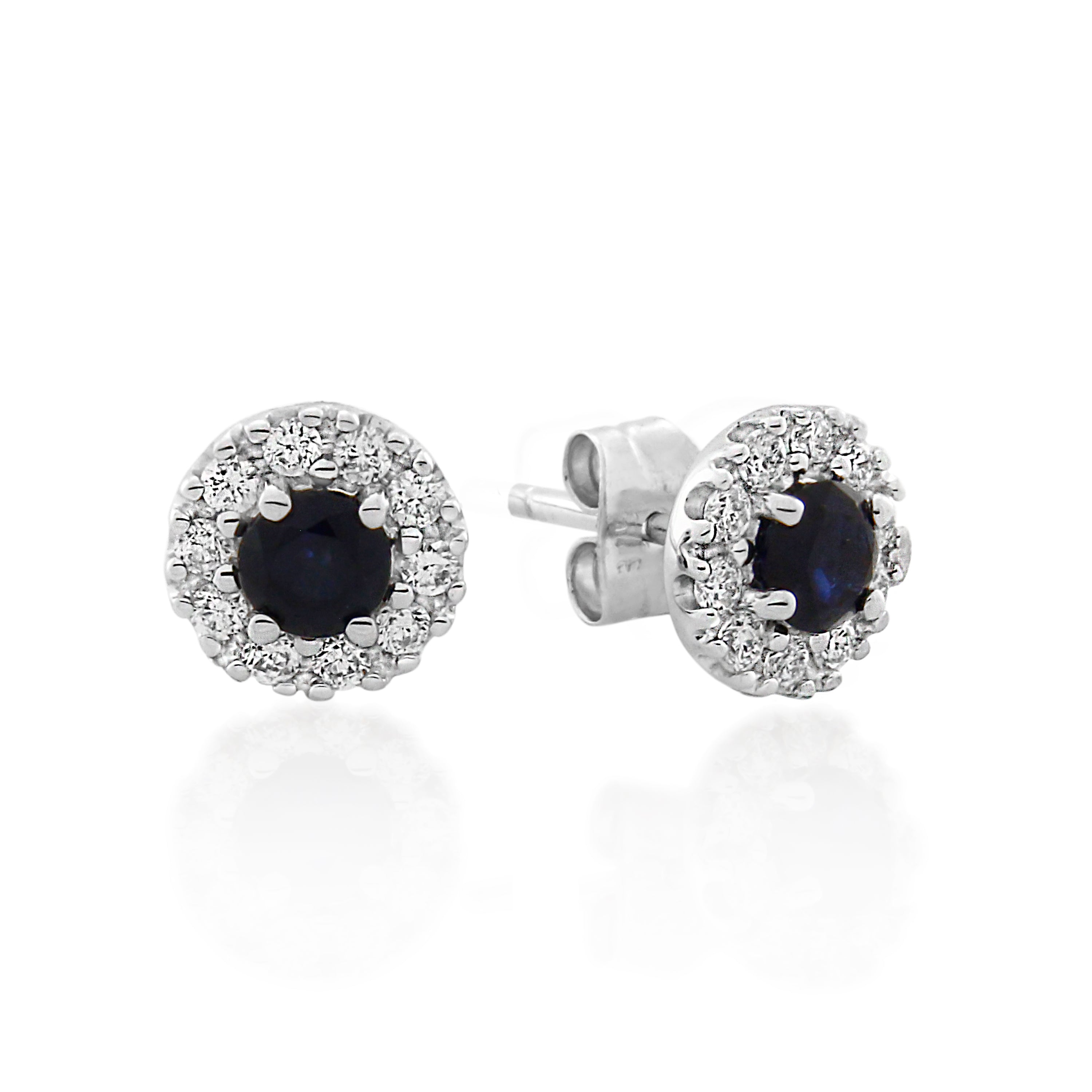 9ct White Gold Sapphire & Diamond Cluster Earrings .24ct TW